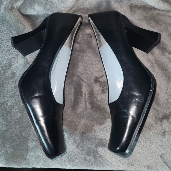 Y2K Nine West No-Aragon2 Leather Black Womens 10M Chunky Block Heel Square Toe - Picture 4 of 9